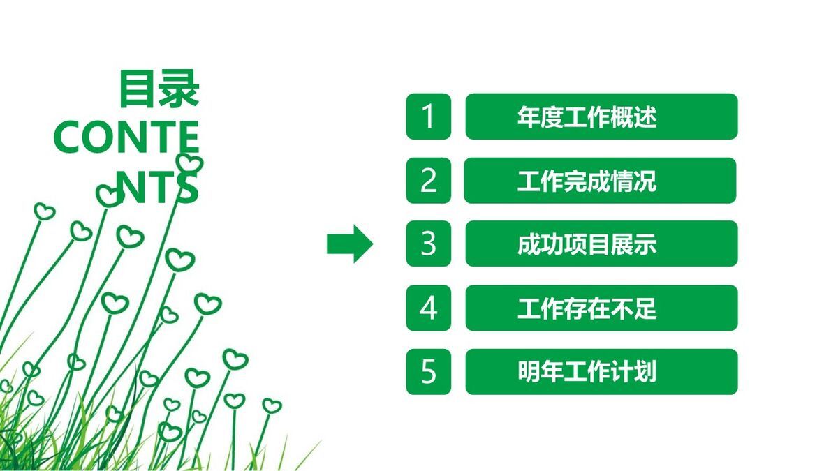 绿色心形小草主题PPT模板6