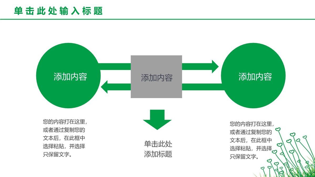 绿色心形小草主题PPT模板8