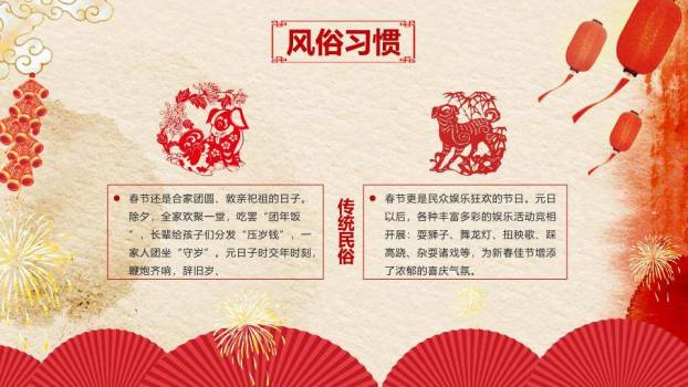 仿古纸梅花灯笼春节习俗汇报PPT2