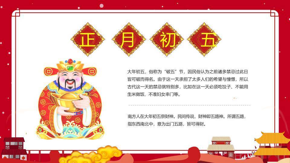 狗年雪景舞狮春节习俗宣传PPT8