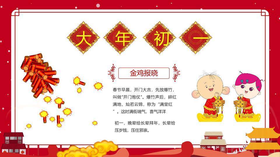 狗年雪景舞狮春节习俗宣传PPT7