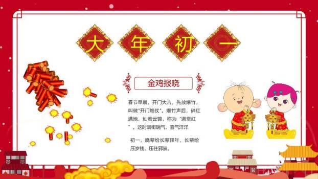 狗年雪景舞狮春节习俗宣传PPT7