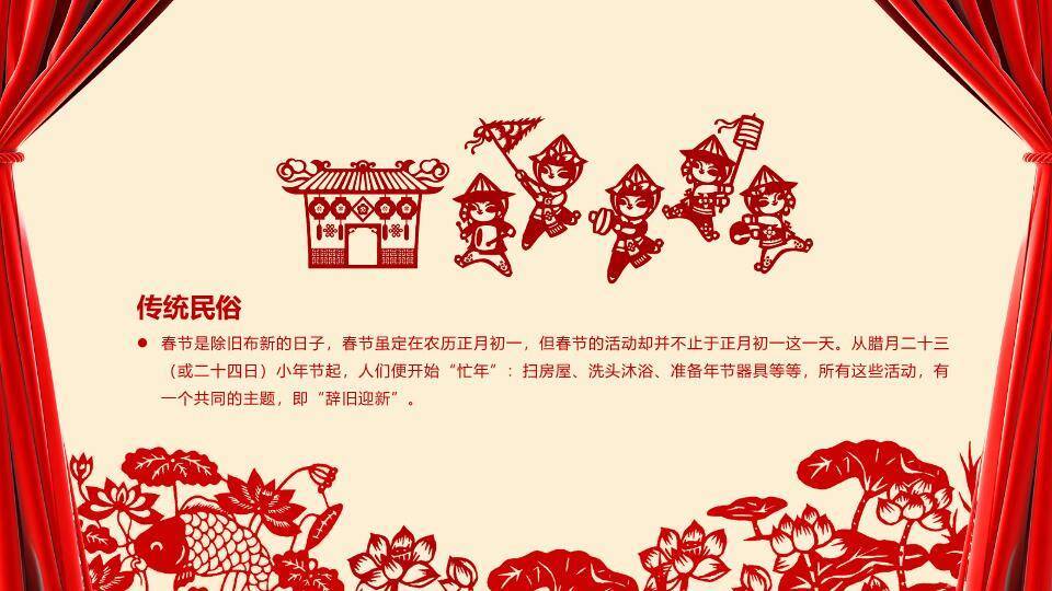 圆形剪纸纹样春节通用PPT模板1