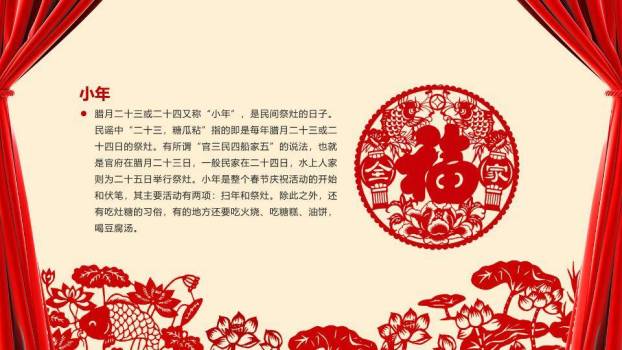 圆形剪纸纹样春节通用PPT模板7