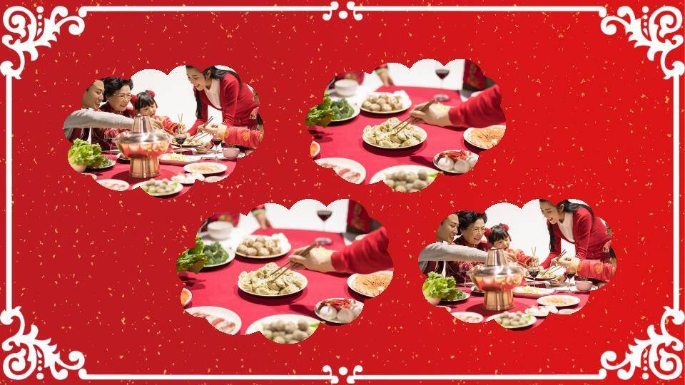 童子奔跑梅花灯笼除夕年夜饭PPT3