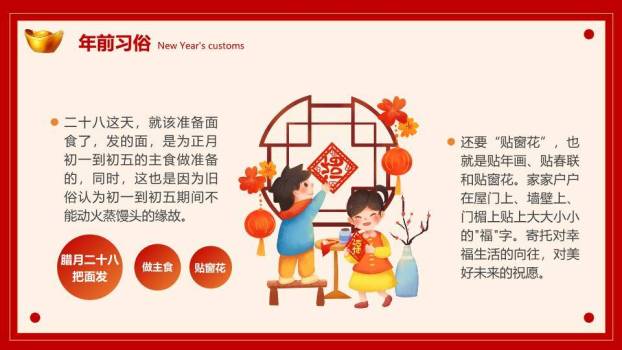 卷轴标题舞狮娃娃春节习俗PPT3