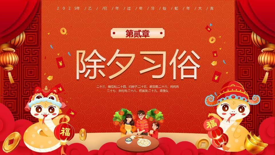 卷轴标题舞狮娃娃春节习俗PPT5