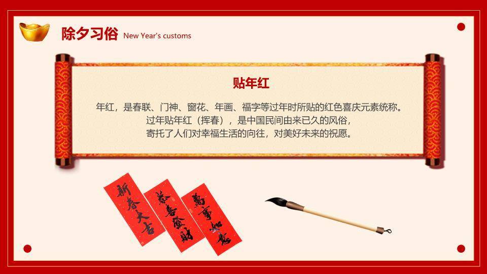 卷轴标题舞狮娃娃春节习俗PPT7