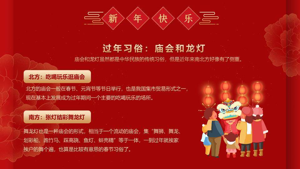 剪纸灯笼光斑南北方春节习俗PPT3