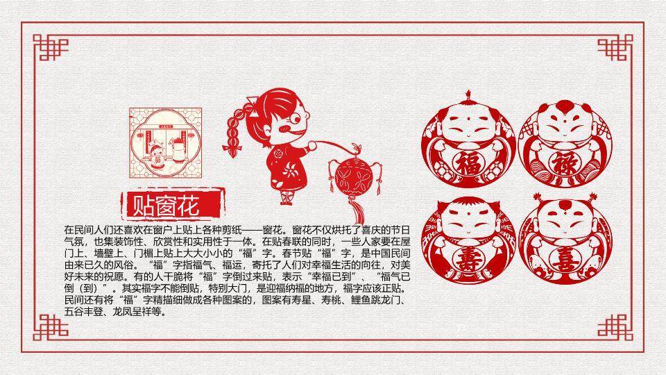 圆形拜年剪纸春节习俗介绍PPT4