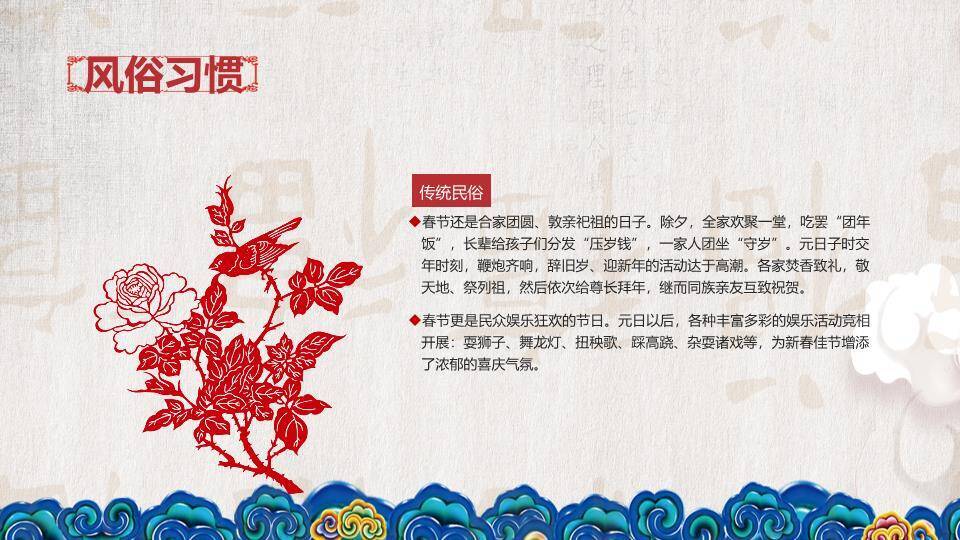 麻布剪纸花鸟春节习俗科普PPT2
