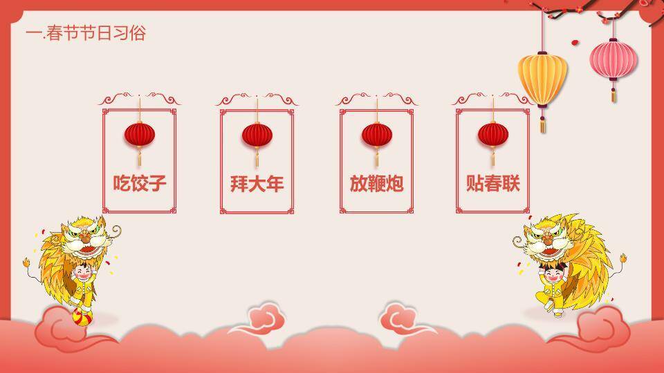 JI-000311喜庆灯笼春节习俗介绍PPT模板2