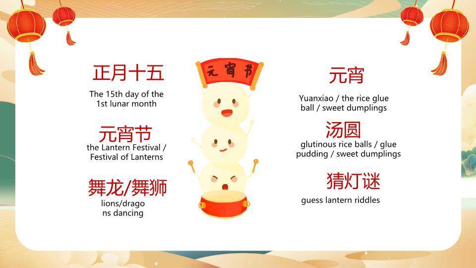 元宵节英文介绍主题班会PPT模板4