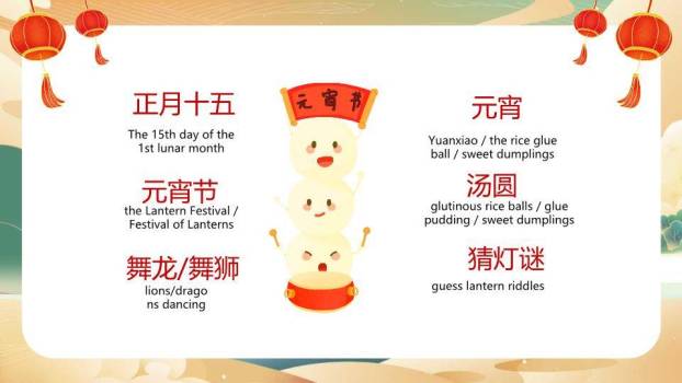 元宵节英文介绍主题班会PPT模板4