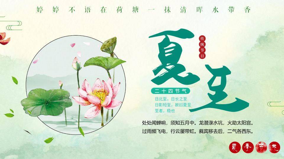 夏至荷塘清韵PPT模板0