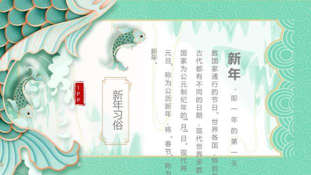 年年有余金鱼贺卡PPT模板4