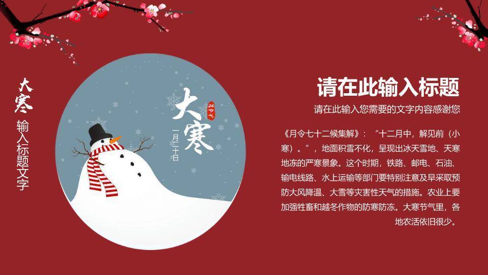 大寒节气梅影飞鸟PPT模板4