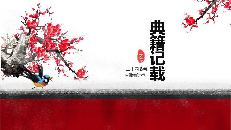 大寒节气墨梅飞鸟PPT模板8