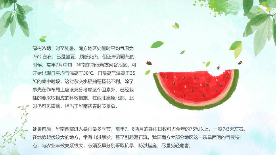 处暑节气童趣西瓜PPT模板5