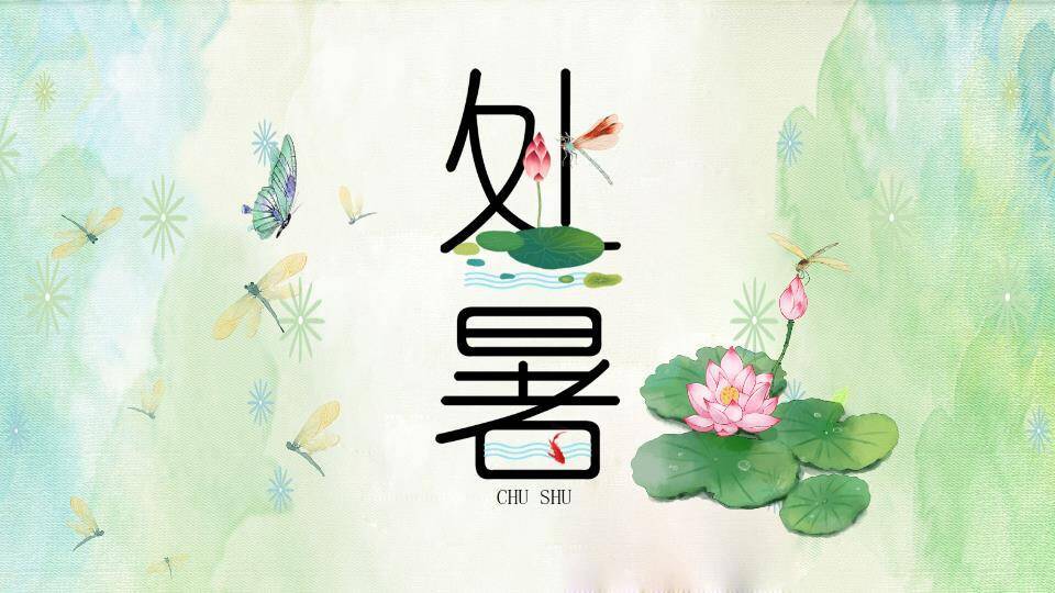 处暑节气水彩花影PPT模板0