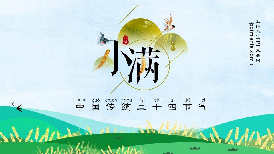 小满节气麦浪飞鸟PPT模板0