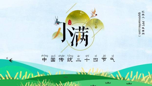 小满节气麦浪飞鸟PPT模板0