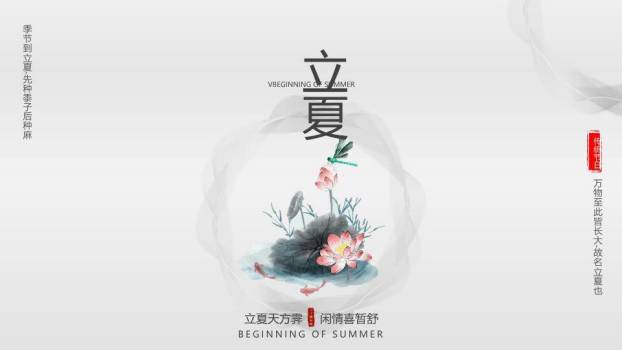 立夏节气莲池静谧PPT模板0