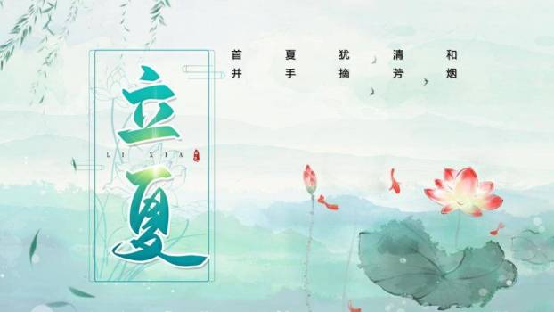 立夏节气荷塘清韵PPT模板0