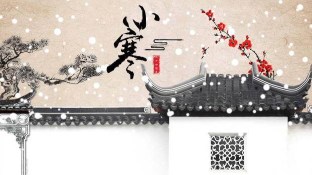 小寒节气梅雪古韵PPT模板0