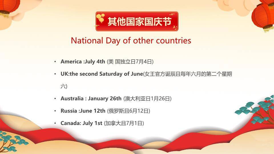 喜迎国庆英文介绍PPT模板4