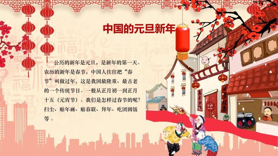 卡通舞狮儿童元旦迎新年联欢PPT3
