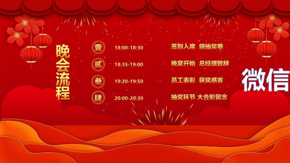云纹烟花元旦晚会红色主视觉PPT模板3