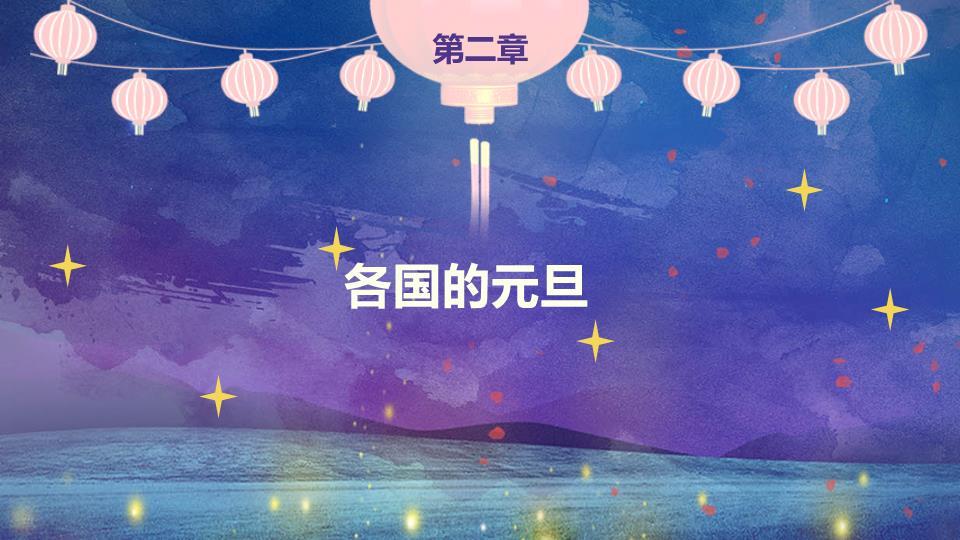 蓝紫夜空樱花元旦手绘祝福PPT模板1