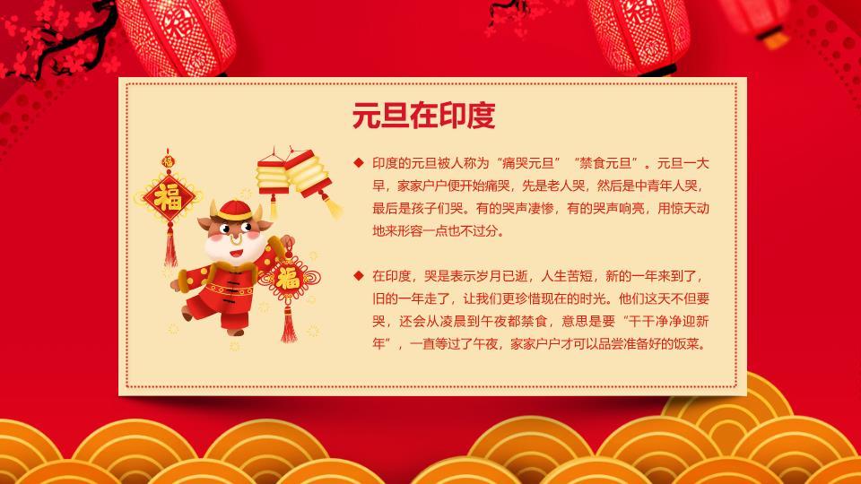 手绘屋檐舞狮元旦主题班会PPT模板2