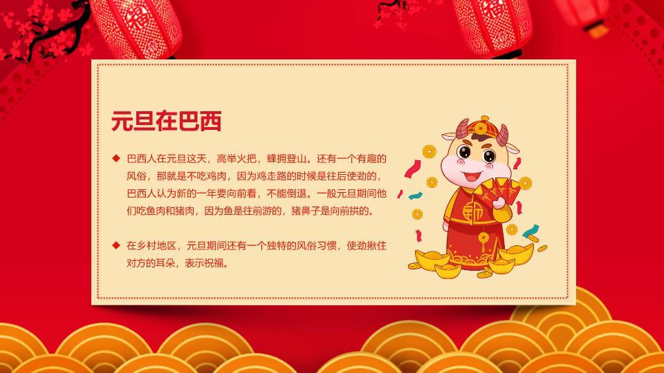 手绘屋檐舞狮元旦主题班会PPT模板3