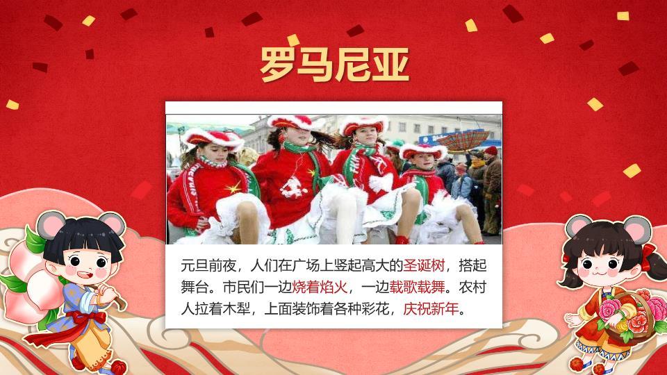 鼠年女孩彩带新年新起点PPT模板1