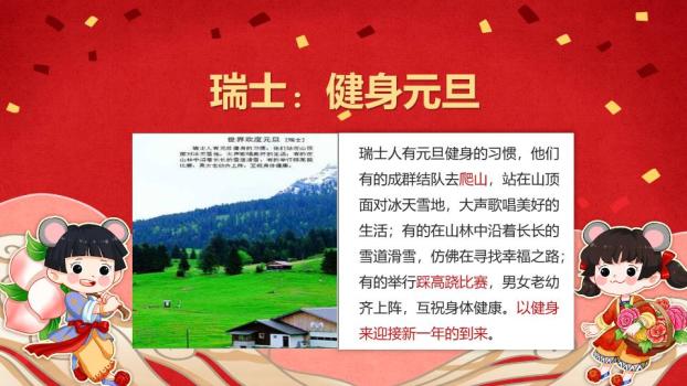 鼠年女孩彩带新年新起点PPT模板2