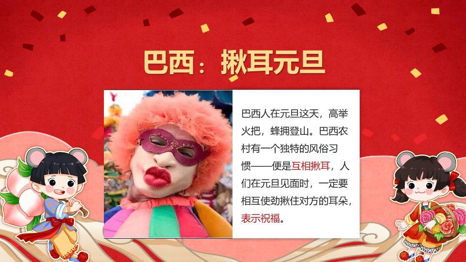 鼠年女孩彩带新年新起点PPT模板3