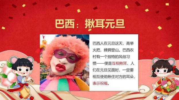 鼠年女孩彩带新年新起点PPT模板3