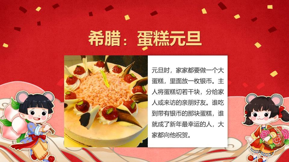 鼠年女孩彩带新年新起点PPT模板4