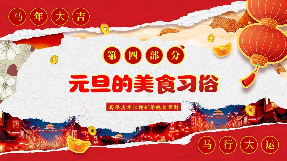 撕纸背景舞狮小马主题班会PPT2