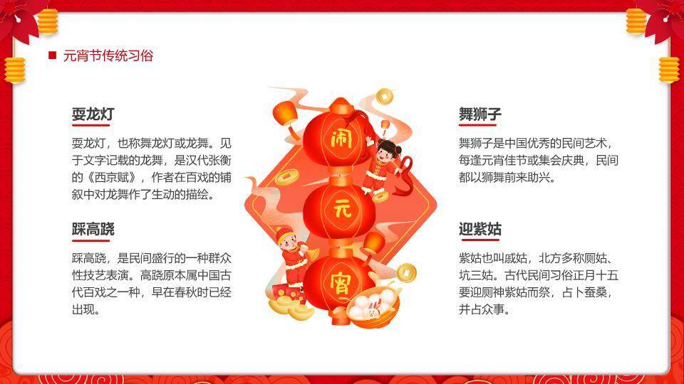 金边书法汤圆插画元宵习俗介绍PPT4