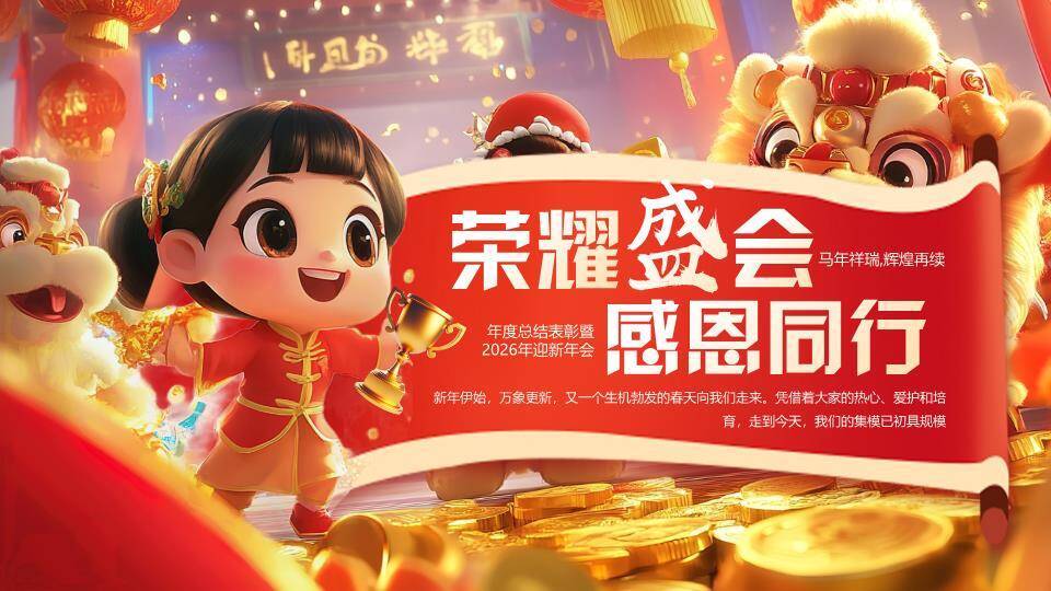 童趣舞狮风年度感恩盛会PPT模板8