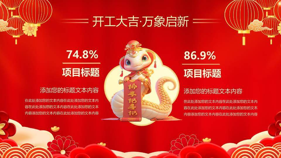 福蛇卡通风新年开工大典PPT模板4