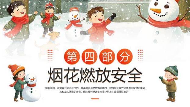 传统小屋雪人狗童趣寒假安全班会PPT模板5