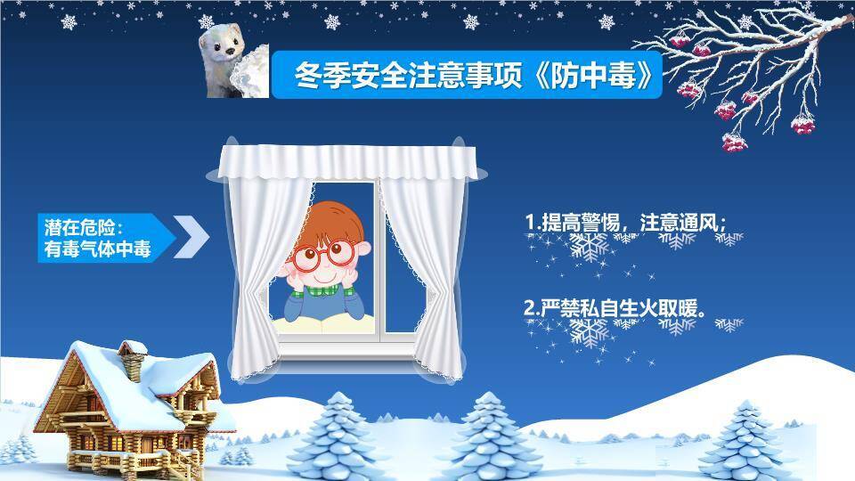 星形雪花装饰冬季寒假安全事项PPT模板6