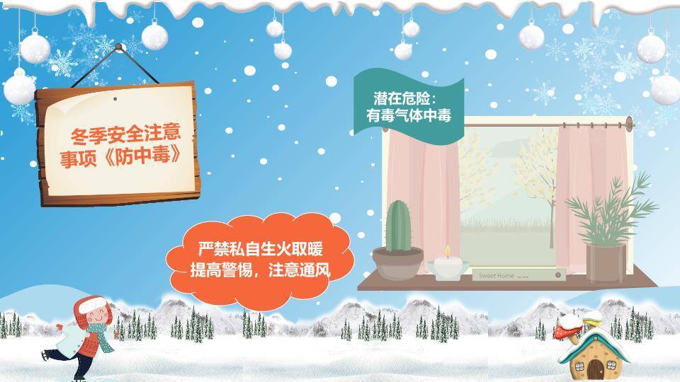 夜景灯笼雪人公园寒假安全事项PPT模板6