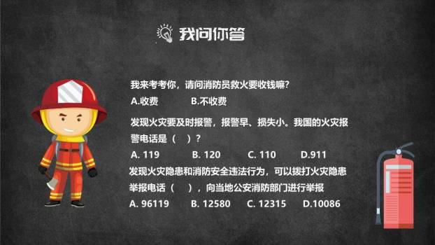 黑板消防员涂鸦冬季消防安全PPT模板9