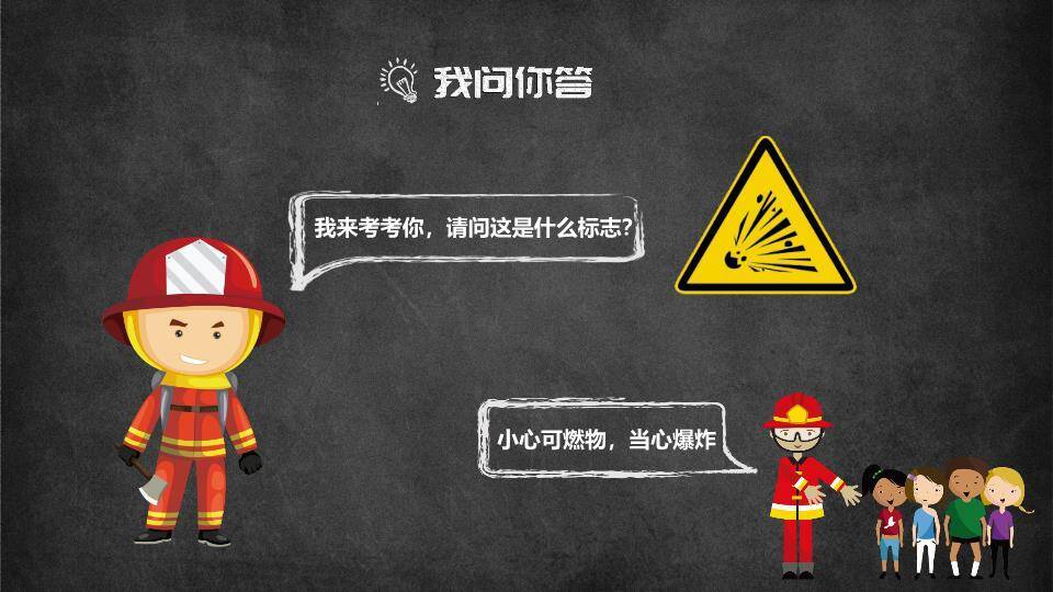 黑板消防员涂鸦冬季消防安全PPT模板7