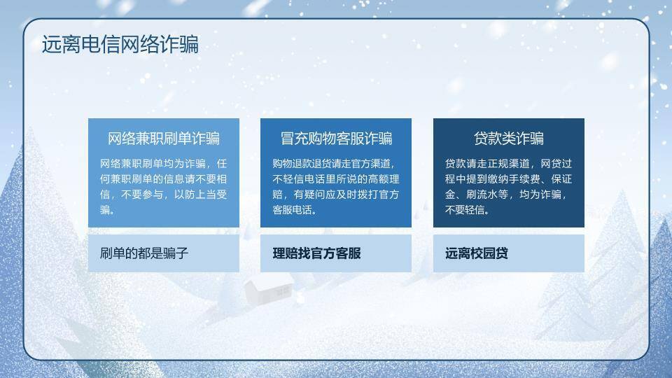 斜置矩形雪森林寒假安全讲座PPT模板1